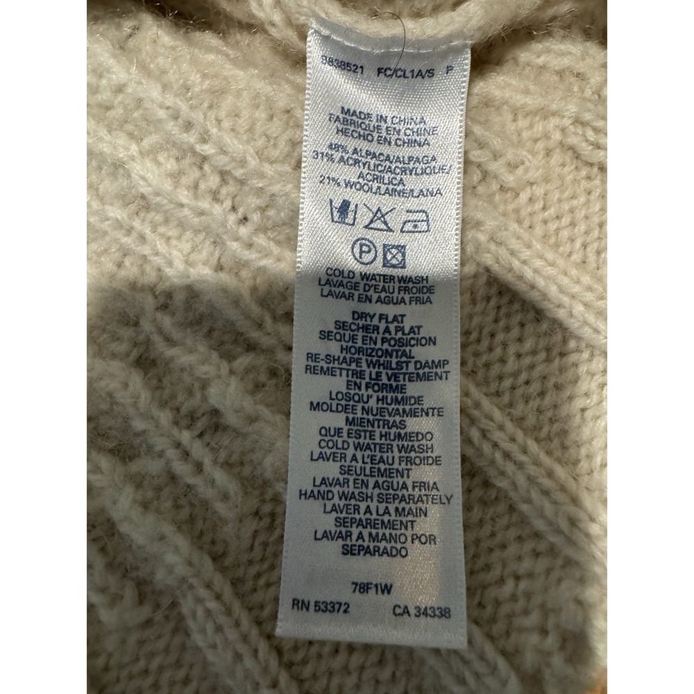 French Connection Cable Knit Cardigan Sweater Sz S Cream Alpaca Blend Button - Picture 6 of 13
